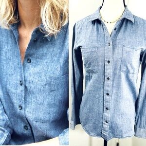 Calvin Klein Jeans Women's Shirt Blue Long Sleeves Collared Solid Pocket Button